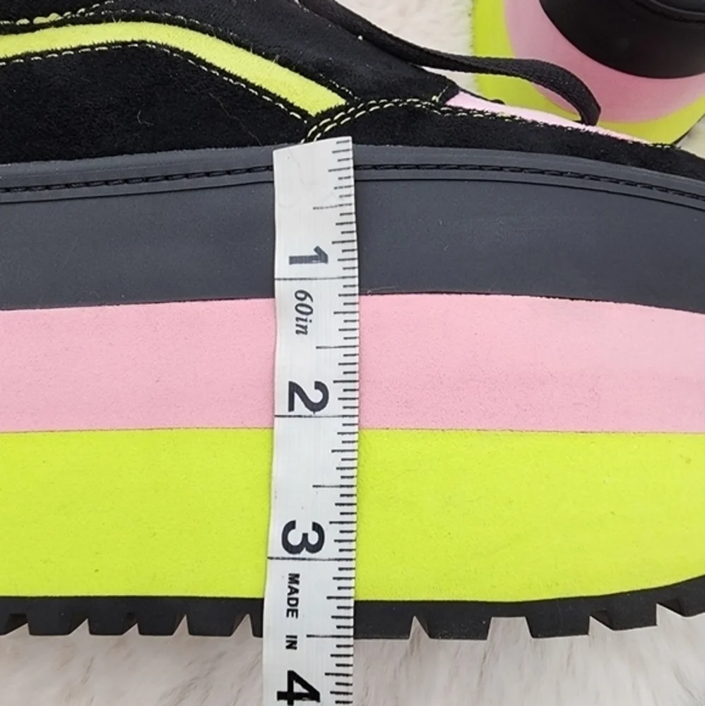 Y2K horoscope 90s HUGE neon chunky platform heel in pink green and black, velvet